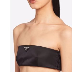 Prada Black Satin Bandeau Top with Logo Plaque